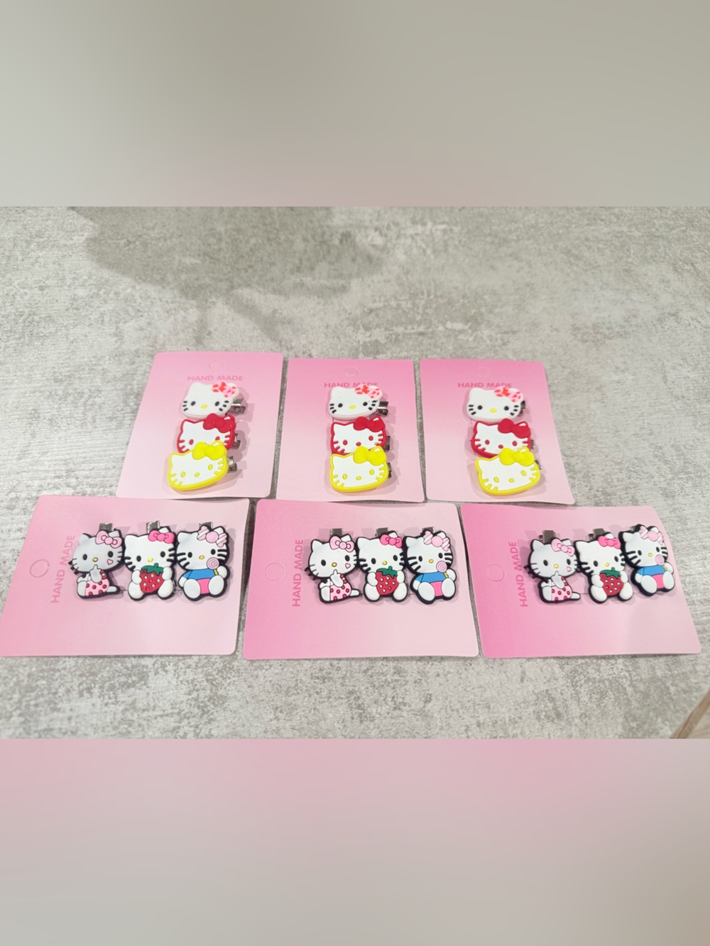2/20 6 pack Cute Pink Kitty Hair Clips Set-18 gift lot- Sanrio Kawaii bundle